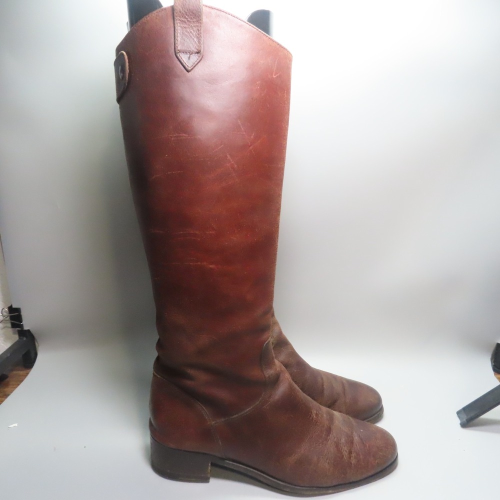 Women's Billy Reid Dark Brown Leather Distressed Riding Boots ITALY Size 7.5